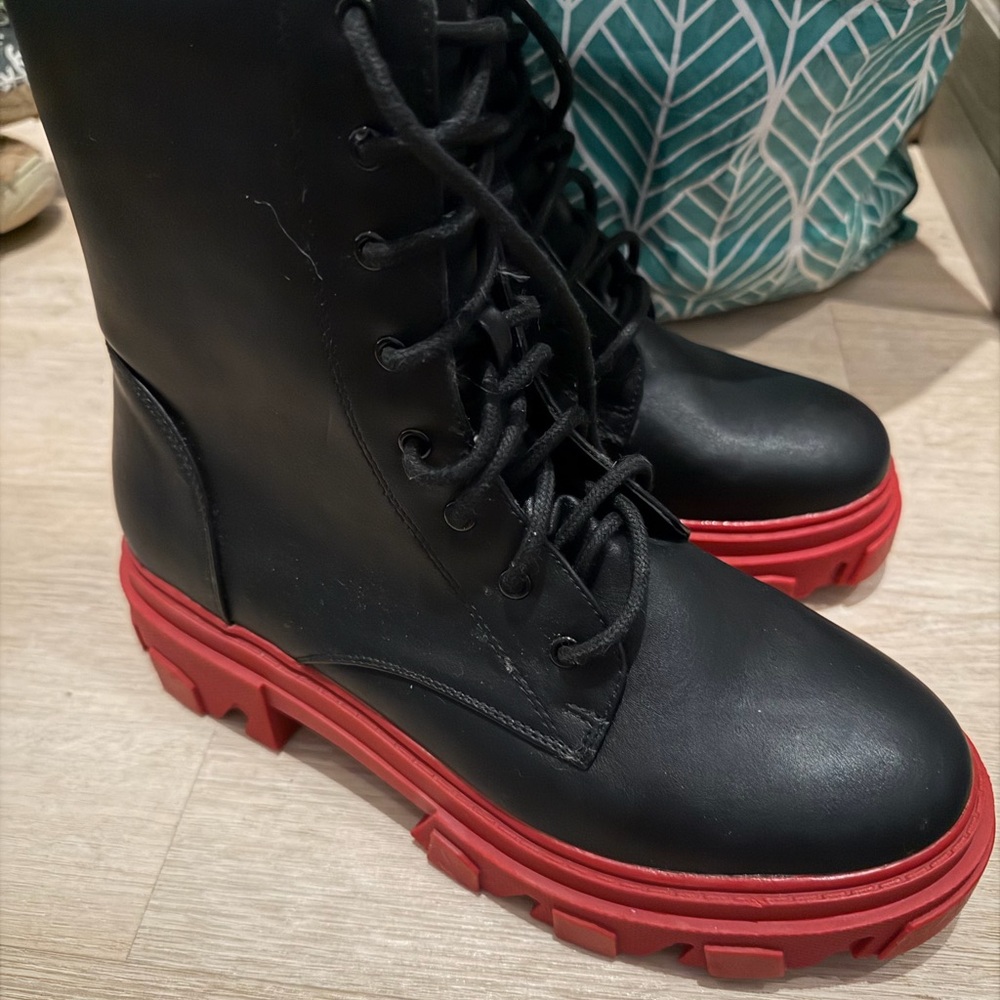 Black and Red Women's Lace-Up combat Boots